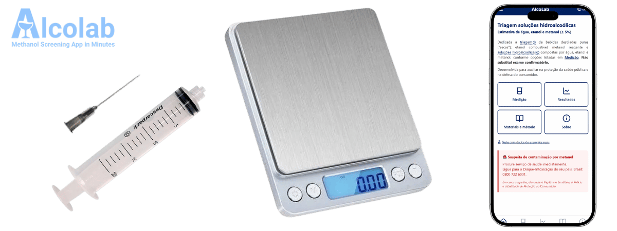 Syringe, 0.1g scale, and smartphone: requirements for methanol screening with Alcolab.